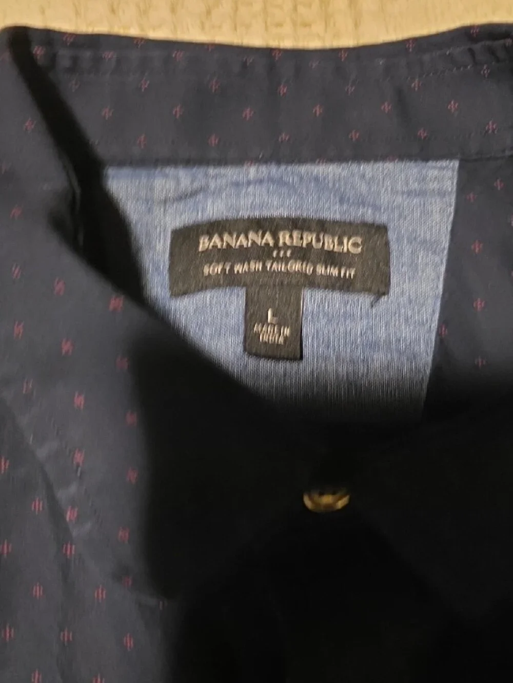 Banana Republic Navy Print Long-Sleeve Button-Up Shirt, Tailored Slim Fit, Large